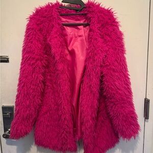 SHEIN Vibrant Pink Teddy Jacket